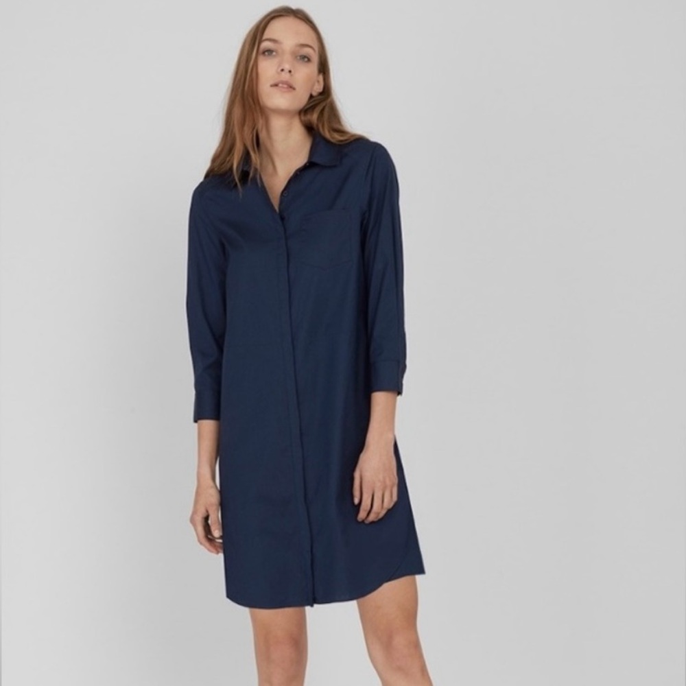 Cuyana Poplin Layered Navy Blue Shirt Dress Size X-Small